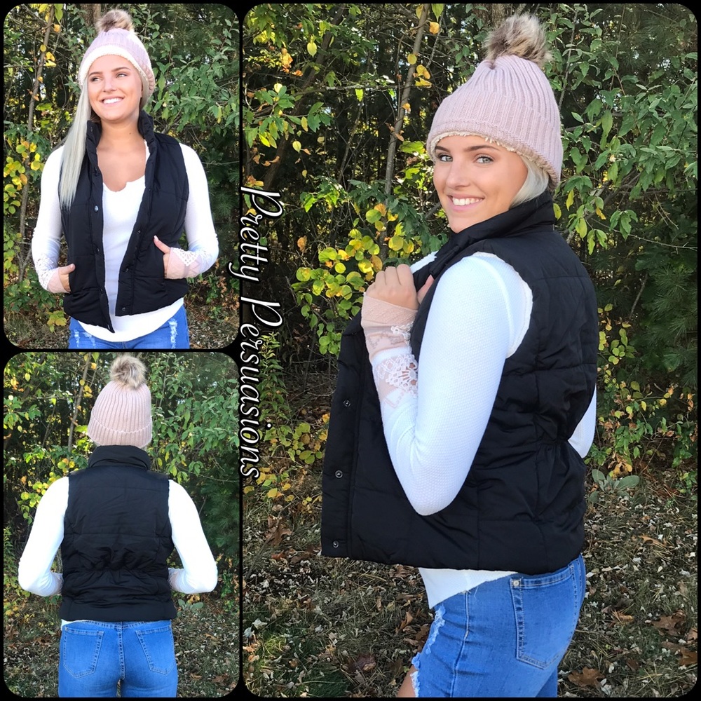 ❤️ Black Shearling Lined Sleeveless Vest - Picture 3 of 8